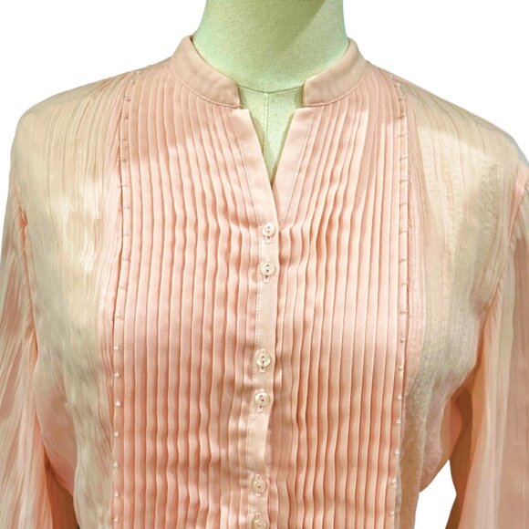 JG Hook Blouse Top Size 8 Blush Pink Pintuck Pearl Accents Career Demur Feminine - Picture 2 of 9